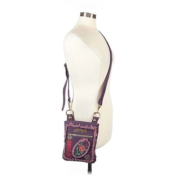 Vtg Y2K Ed Hardy Purple Crossbody Bag | Indie Sleaze Grunge Streetwear Urban 90s - Picture 2 of 15